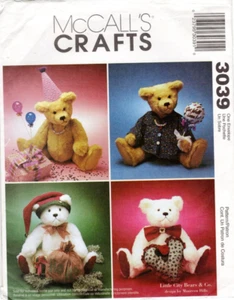 McCALL'S 3039 - VTG 1990's, TEDDY BEAR SEWING PATTERN ***UNCUT*** - Picture 1 of 4