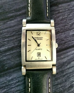 Rare Hinged Lug Embassy Gruen Date Vintage Men's Tank Watch - Picture 1 of 5