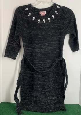 粉红色天使女孩 3/4 袖毛衣连衣裙带领亮片 L-14 码腰带 — 第 1/4 张图片