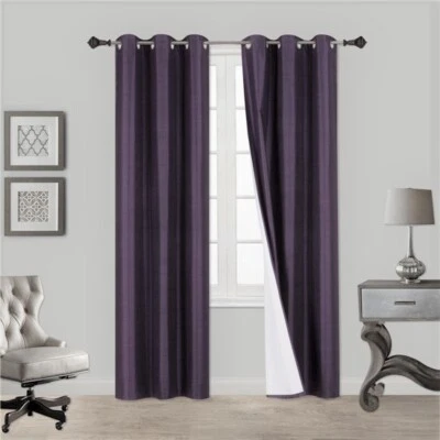 1 PLUM PURPLE SOLID PANEL THERMAL LINED BLACKOUT GROMMET WINDOW CURTAIN K32 84" - Image 1 of 2