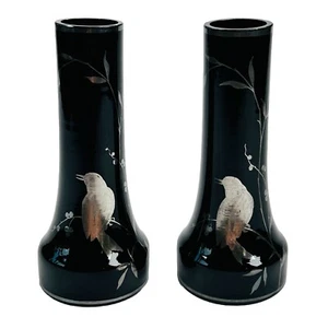 Black Glass Silver Overlay Vases Czech Art Deco h14cm Circa 1930 - Picture 1 of 13