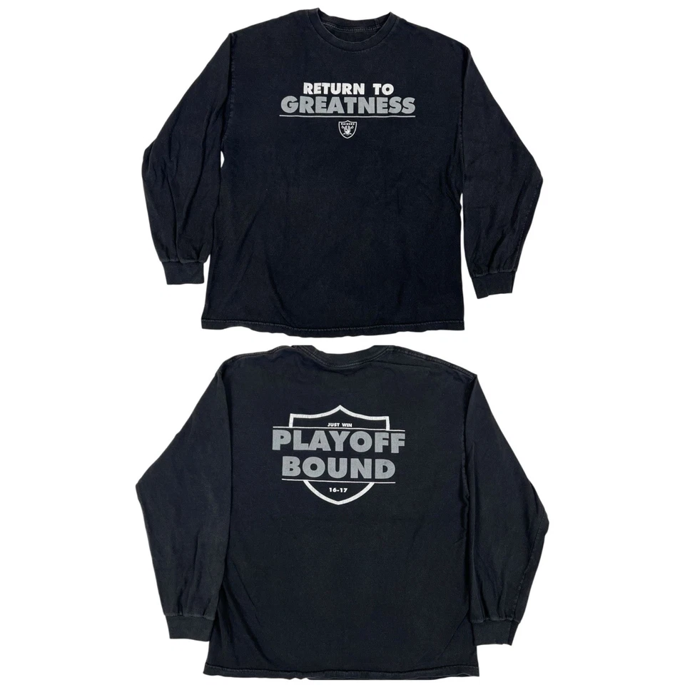 Camisa manga larga Oakland Raiders talla Laege “Return to Greatness” encuadernada en playoffs Foto 1 de 4