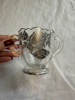 Cuenco de azúcar de vidrio vikingo plateado ciudad de Flandes amapola superposición de plata de colección antiguo Foto 1 de 4