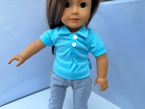 Sky Blue Knit Polo Shirt Fits 18inch American Girl Doll - Picture 1 of 5