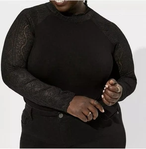 Neu mit Etikett Torrid schwarz superweich Spitze Stehkragen Langarmshirt, Größe 3X - Bild 1 von 9