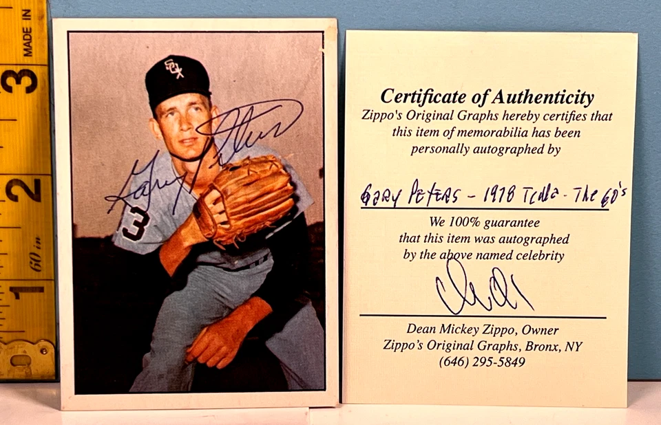 Tarjeta de béisbol 1978 TCMA GARY PETERS CHICAGO WHITE SOX autografiada con certificado de autenticidad Foto 1 de 3