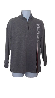 Pulôver Tommy Hilfiger masculino juvenil 1/4 zíper cinza algodão poliéster tamanho XL 20 - Imagem 1 de 4