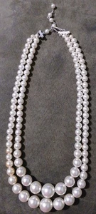Collana di perle finte vintage Giappone 2 fili bianche laureate cottagecore nonna - Foto 1 di 9