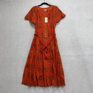 Sundance Dress Womens XS Orange Floral Embroidered Midi Rope Tassel Belt NWT - Picture 1 of 9