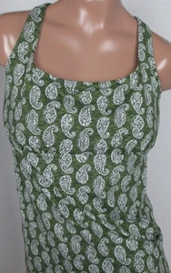 LANDS END Green Chive Paisley Square Neck Tankini Swimsuit Top Womens 8 NEW - Picture 1 of 9