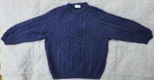 Vintage Triona XL Irish Fisherman Handknit Aran 100% Wool Sweater in Blue Fleck - Picture 1 of 8