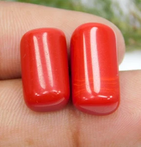 Par de Moonga Natural 18,55 quilates - Cabujón Trillón de Coral Rojo Italiano para Marte - Imagen 1 de 6
