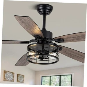 52" Ceiling Fans with Lights, Modern Farmhouse Caged Ceiling Fan with Light - Picture 1 of 7