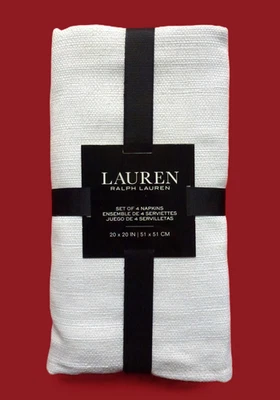 RALPH LAUREN Set of 4 Maceio Cloth NAPKINS Solid White 20" x 20" - Image 1 of 4