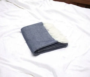 50" X 60" Navy Blue And White Woven Herringbone Plush Throw Blanket - Picture 1 of 6