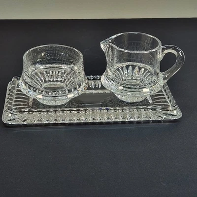 Antigo LYRIC por GORHAM CRYSTAL 3 peças conjunto de creme de açúcar aberto + bandeja Alemanha - Imagem 1 de 4