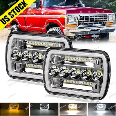 Par de faros LED Hi/Lo Halo DRL para Ford F150 F-150 F-250 1976-1986 7x6 5x7" Foto 1 de 4