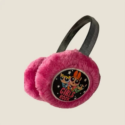 PowerPuff Girls GIRLS ROCK Pink Ear Muffs Black Headband Cartoon Network 2017 - Image 1 of 4