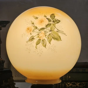 Vintage 8” Ivory Milk Glass Round Ball Floral Light Shade Globe 4" Fitter - Picture 1 of 5