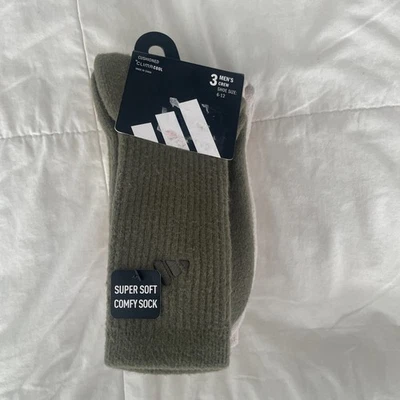 adidas Socks MEN'S Medium Cushioned 3 Olive Green, Grey, Cream size 6-12 - Image 1 of 4