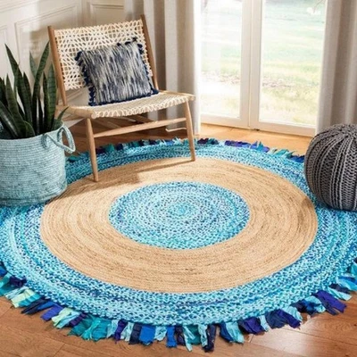 Rug Natural Jute cotton Braided Round  Carpet Farmhouse Jute Eco Friendly Rug - Image 1 of 4