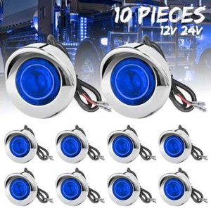 10X Blue 3/4" LED Side Marker Light Indicator Clearance Truck Trailer RV Chrome - Picture 1 of 12
