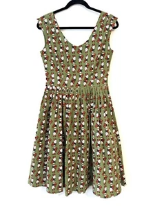 Dangerfield Revival Fox Dress Size 8 Green Fit & Flare Pleated - Picture 1 of 12