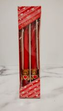 Vintage Valentines Day Taper Candles Red with Teddy Bears and Hearts Russ