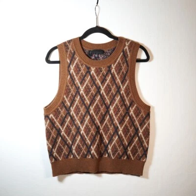 NEW Nili Lotan Carey Wool Cashmere Alpaca Stretch Knit Argyle Sweater Vest Large - Image 1 of 4