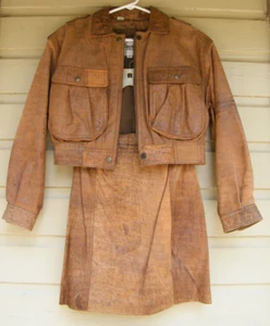 Chaqueta de cuero marrón de 2 piezas vintage Wilson talla S y falda lápiz talla 8 - Imagen 1 de 10