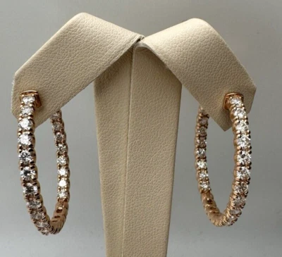 14k Rose Gold Beautiful Diamond Hoop Earrings With 5.20ctw G-Si1 13.2 grams Gold - Image 1 of 4