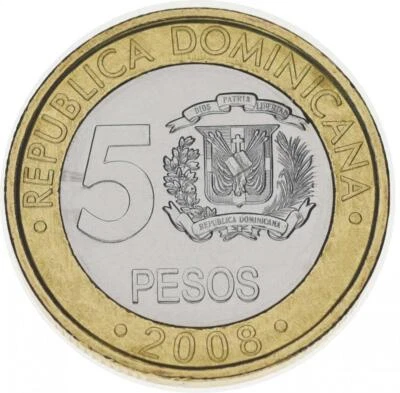 Dominican Republic 5 pesos 2008 Bimetal UNC - Image 1 of 2