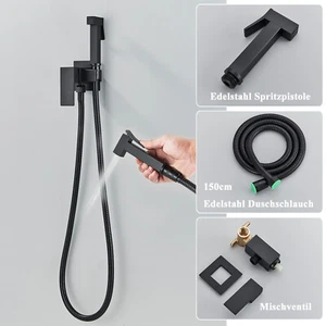 Schwarz Bidet Brause Edelstahl Hygiene wc Handbrause Armatur set Duschschlauch - Bild 1 von 11