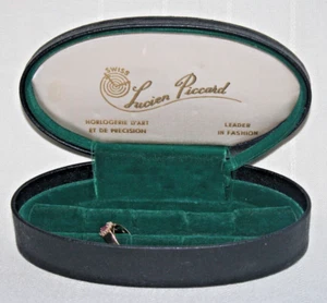 Vtg Swiss LUCIEN PICCARD Oval EMPTY Jewelry BOX Black Case GREEN Velvet SWEDEN - Picture 1 of 11