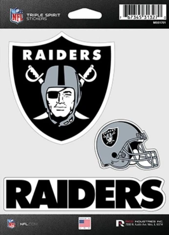 Oakland Raiders Triple Spirit Stickers 3 Decals Auto Tumbler Laptop Cut to Shape Cover