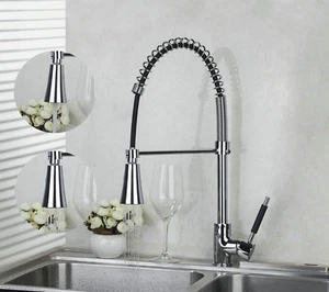 Chrome Kitchen Faucet 360°Swivel&Pull Down Spray Mixer Deck Mounted One Hole Tap - Picture 1 of 6