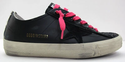 NEW GOLDEN GOOSE 36/6US Women's Black Leather V-STAR 2 Sneakers Suede Star $625 - Image 1 of 4