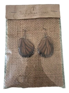 Vintage Sterling Silver Real Butterfly Wings Dangle Hook Earrings - Picture 1 of 2