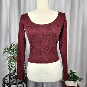 American Eagle Outfitters Red Floral Print Long Sleeve Crop Top Size S - Picture 1 of 10