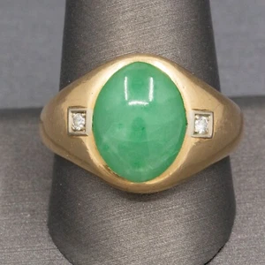 Antique Men's Wedding Ring Oval Cut Natural Green Jade Sterling Silver 925 - Picture 1 of 3