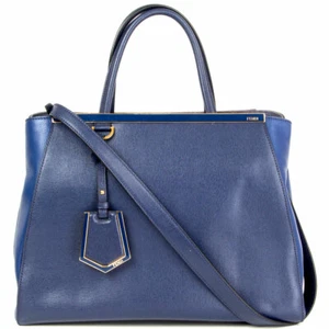 63422 auth FENDI navy blue leather 2JOURS MEDIUM ELITE Tote Bag - Picture 1 of 8