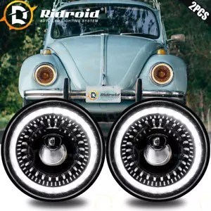 PAIR 7" LED Headlights w/Start-up Gradient Welcome Halo For VW Beetle Classic - Picture 1 of 19