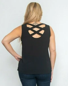 Solid BLACK Blouse SIZE 3XL Womens Plus CROSSED BACK STRAPS Sleeveless Shirt - Picture 1 of 3