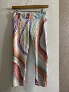 Athleta Girl Marble Swirl Purple Blue Red Crop Leggings Youth Sz 14 - Picture 1 of 3