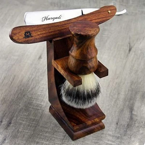 Kit de afeitado de madera para hombres cepillo de pelo sintético recto seguridad afeitadora soporte - Imagen 1 de 2