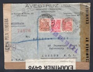 BRAZIL 1943 Triple Censored Cover to England