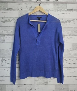 J Crew Womens Sweater XXSmall 100% Linen Blue Pullover Split Neck - Picture 1 of 16