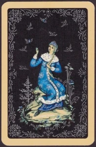 Playing Cards 1 Single Card Old Vintage * GIRL LADY + BIRDS * Art Picture Design - Picture 1 of 3