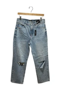 NWT Express Straight Ankle High Rise Jeans Size 6 Distressed Light Wash - Picture 1 of 5