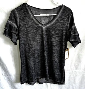 NWT Black Billy T Ruffle Sleeve ~ V-neck T-shirt ~ Size Medium Large NEW - Picture 1 of 7